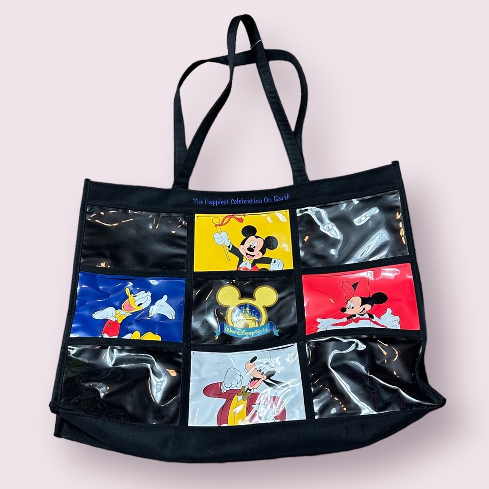 Vintage With Tags Walt Disney World Character Shoulder Bag Tote Black Clear